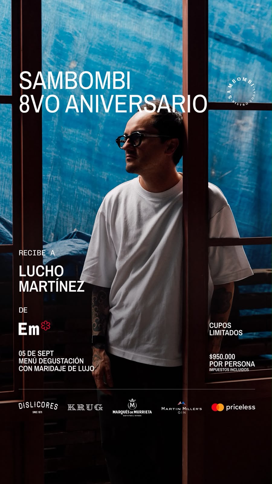 Afiche del 8vo aniversario de Sambombi con Lucho Martínez, 5 de septiembre